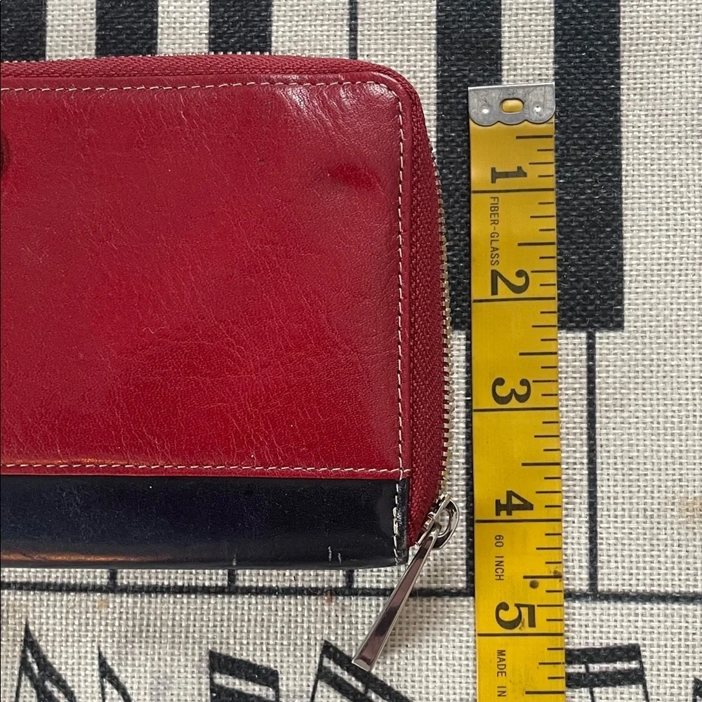 Valentina Red, Cognac and Black Zip Round Closure Change Zip Wallet